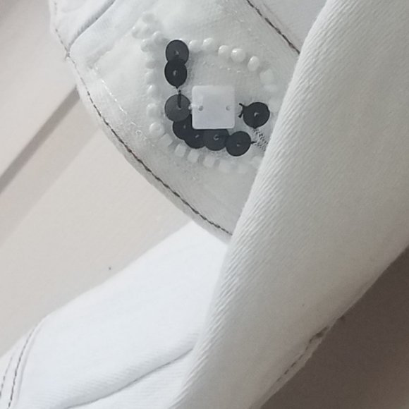 Jean jacket women white beaded trim INC size S - Picture 7 of 8